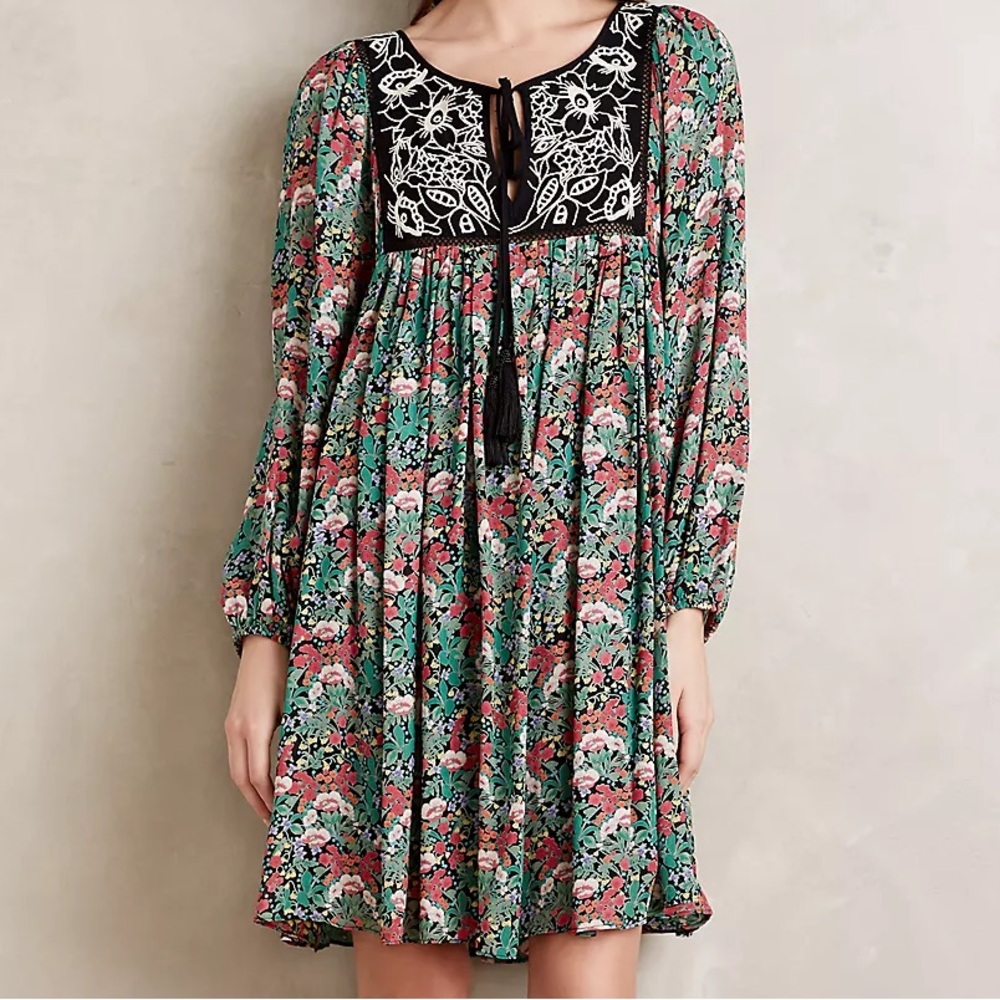 Ottava Floral Peasant Dress with Embroidery and Beading sz XS